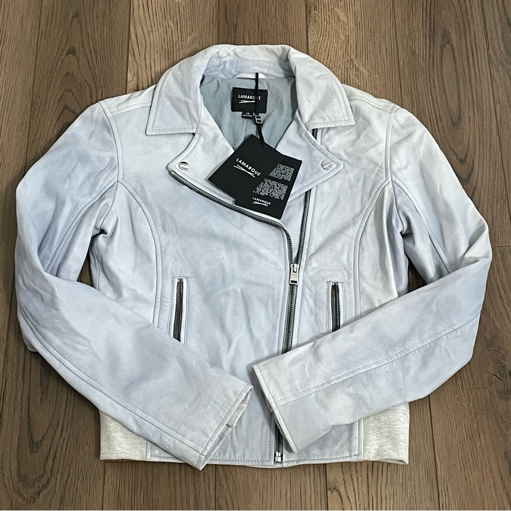 Lamarque Kiya‎ Fitted Leather Jacket Blue NEW